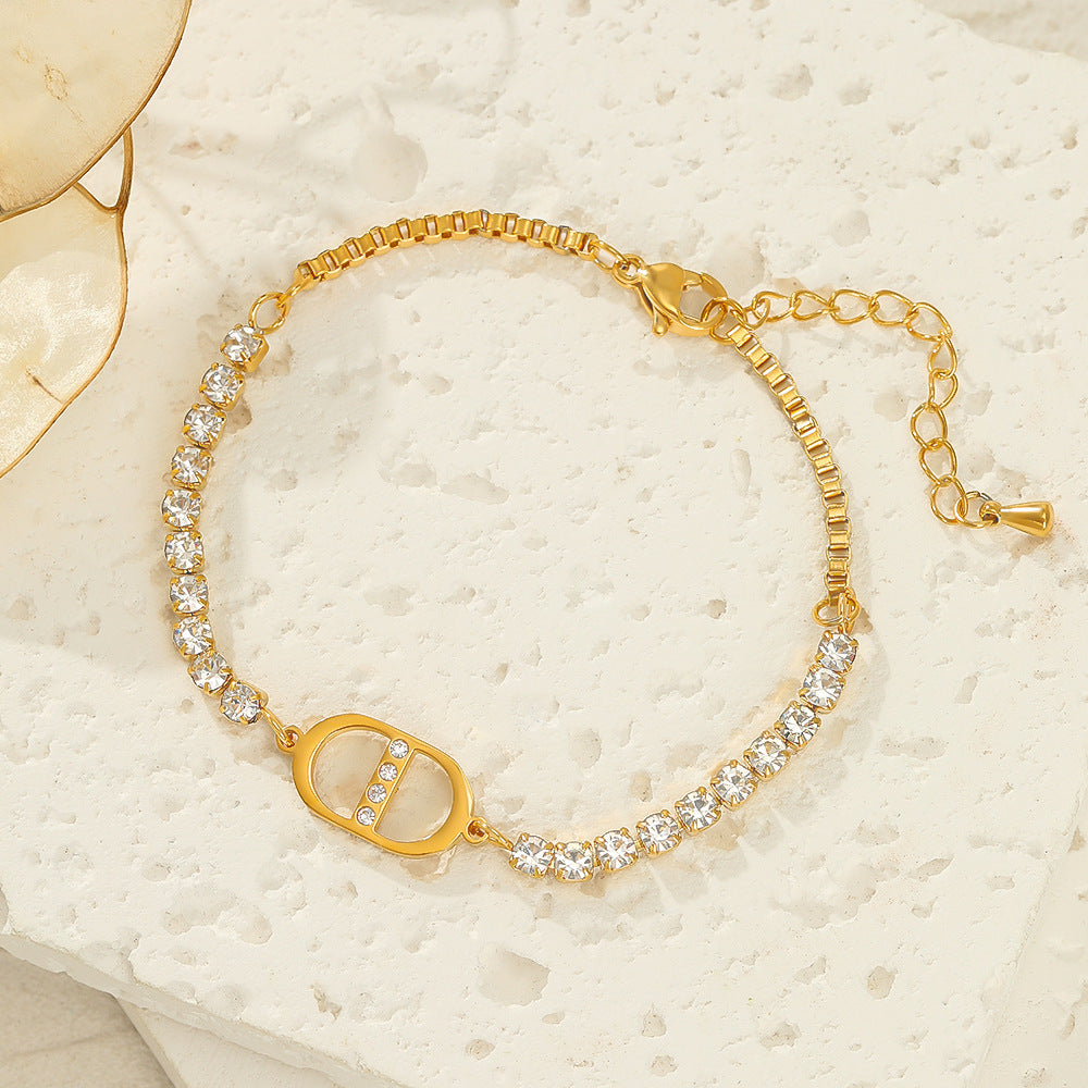 Stylish Rhinestone Four-Leaf Clover Chain Bracelet 6W6JBR518