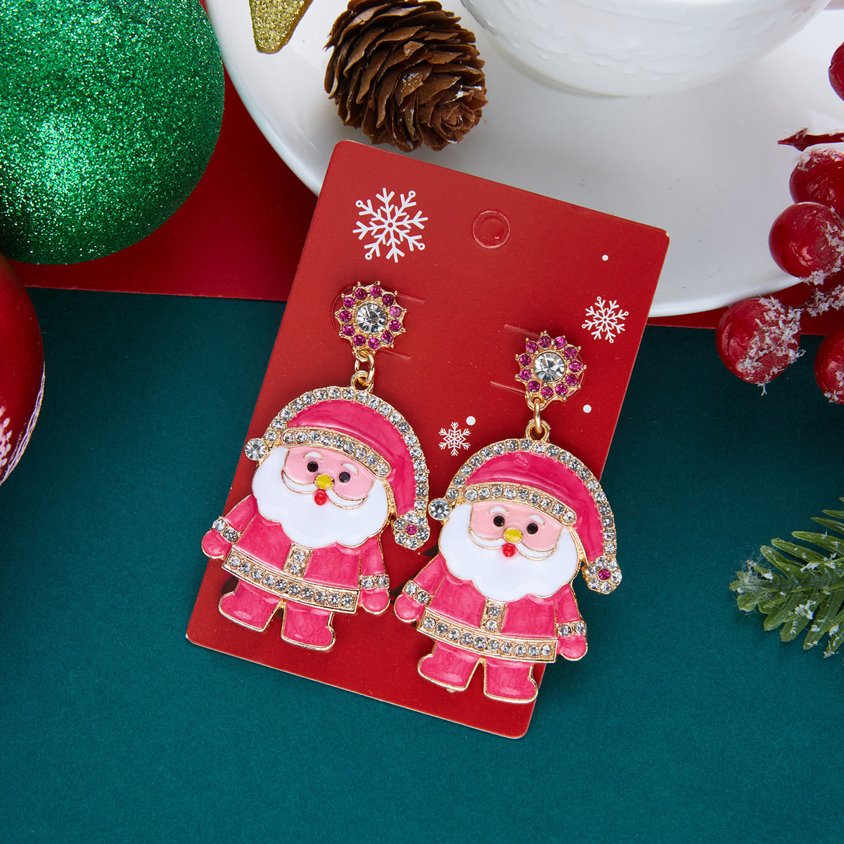 Colorful Rhinestone Santa Claus Dangle Earrings 6W6JER681
