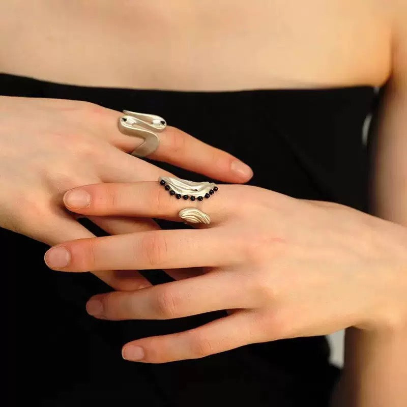 Chunky Ruched Textured Beaded Open Statement Ring 8ZA6JRG153L
