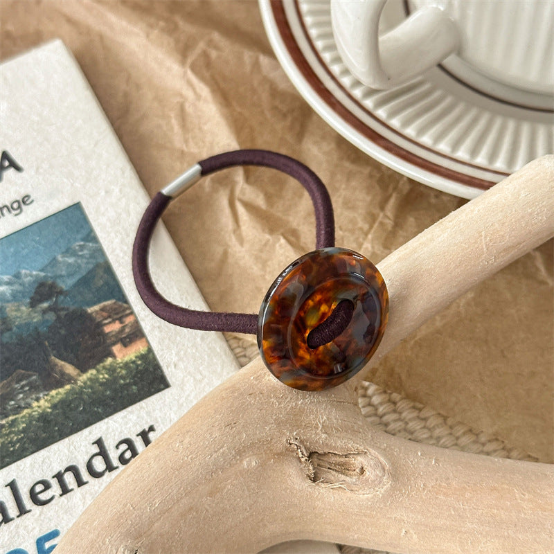 Trendy Tortoise Shell Acrylic Button Hair Tie MK2BW6W6HHT06