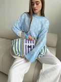 Print Contrast Loose Sweater - DippedShop Wholesale - #8531