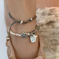 Chunky Silver Flower Stone Charm Beaded Bracelet 6W6JBR334