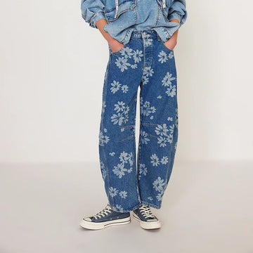 Flower Print Loose Midi Waist Jeans DP25A592