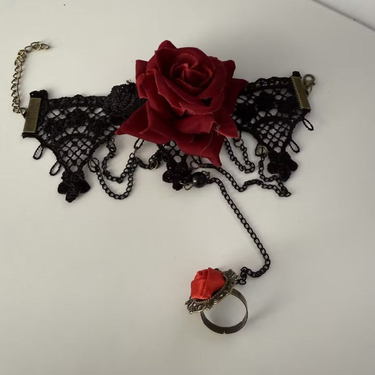 Vintage Black Lace Red Rose Choker 6W6JNC882