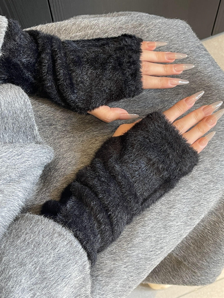 Long Faux Fur Fingerless Gloves - DippedShop Wholesale - #7667