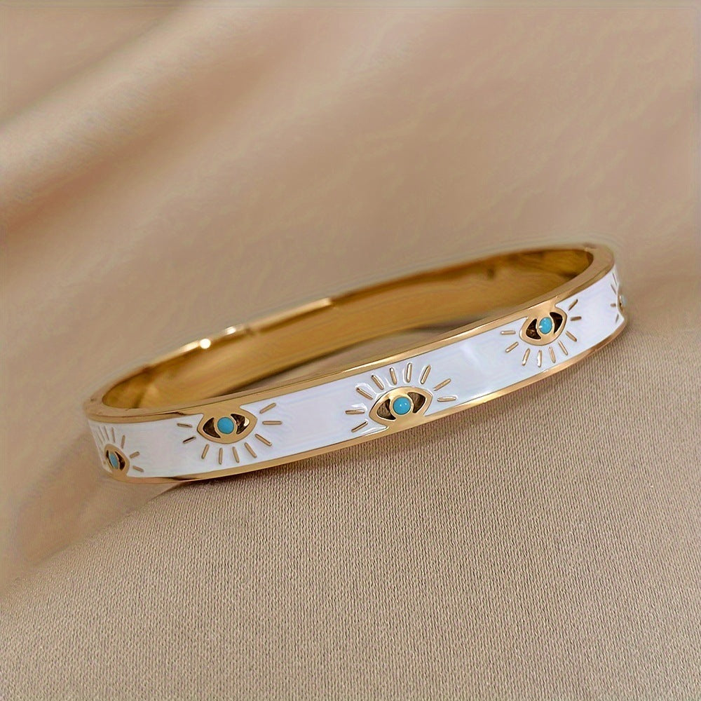 Minimalist Gold Plated Enamel Evil Eye Bangle Bracelet 6W6JBR613