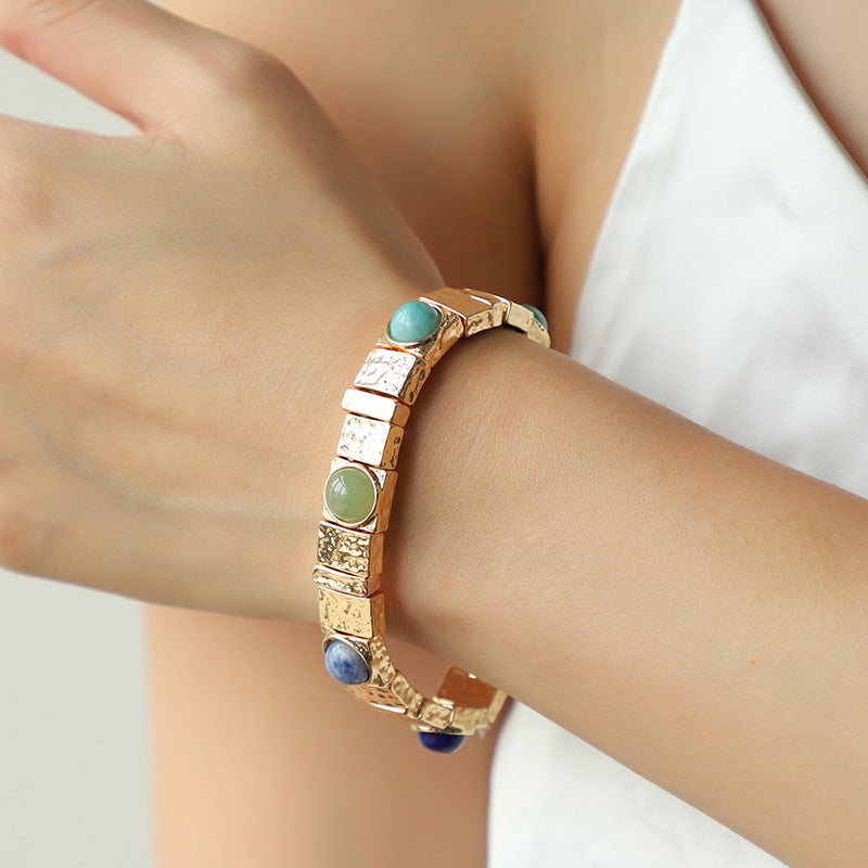 Boho Tiger Eye Stones Gold Cuff Bracelet  DP25F828