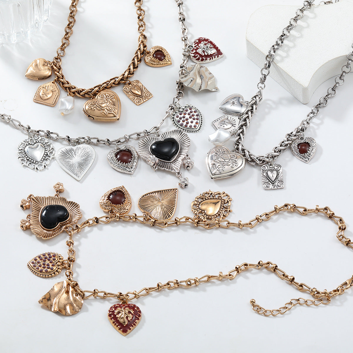 Vintage Gold Plated Heart Tassel Pendant Necklace 6W6JNC627
