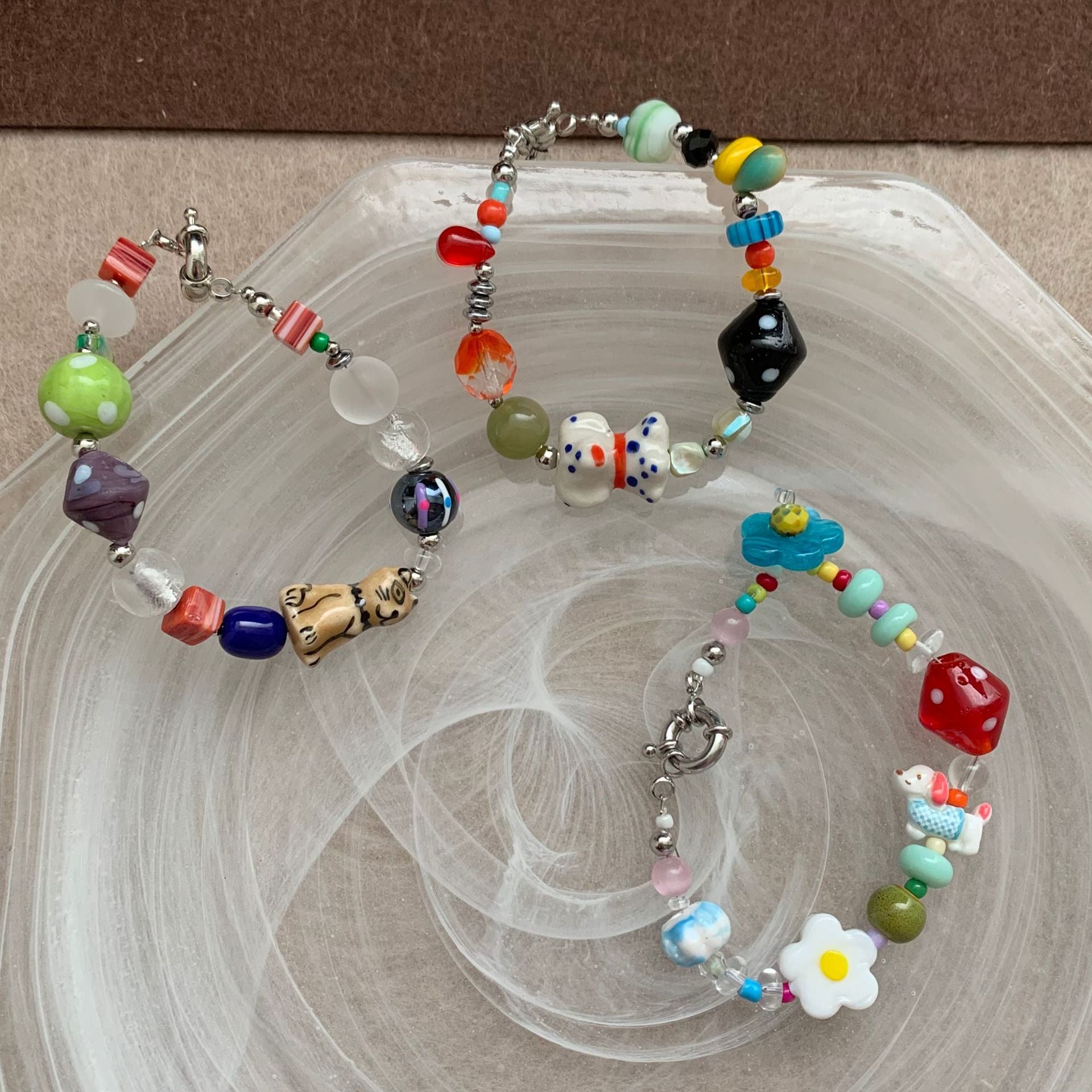 Fashion Color Contrast Bead Flower Charm Bracelet 6W6JBR378