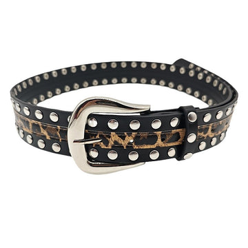 Leopard Stud Punk Simple Leather Belt DPWB0330