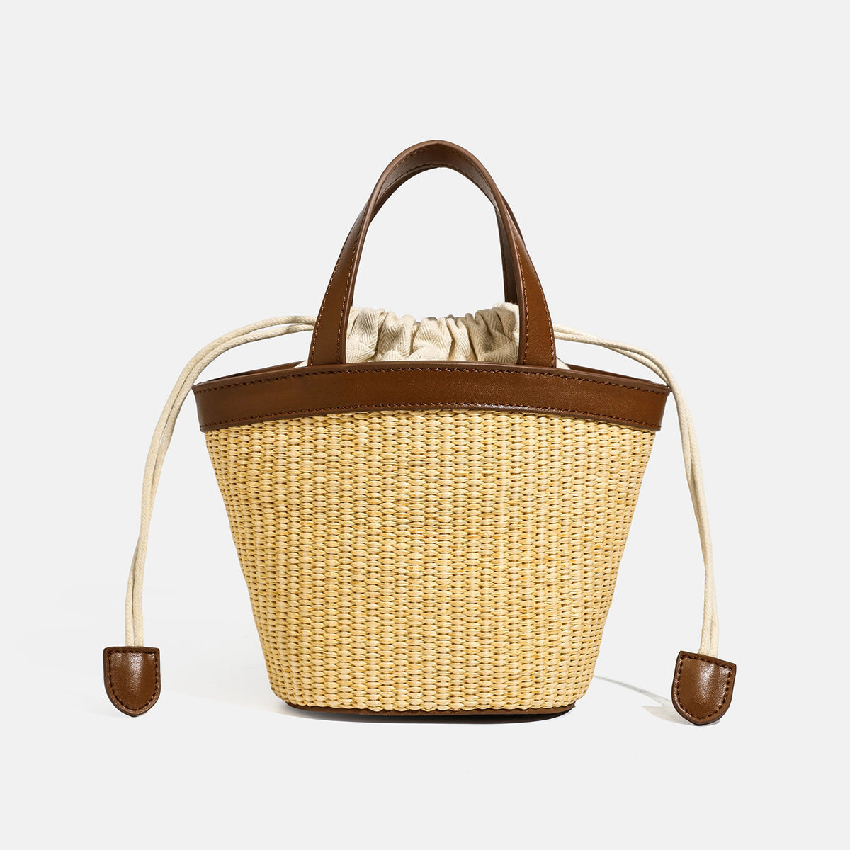 Simple Straw Woven Drawstring Bucket Beach Bag 6W10BBG2385