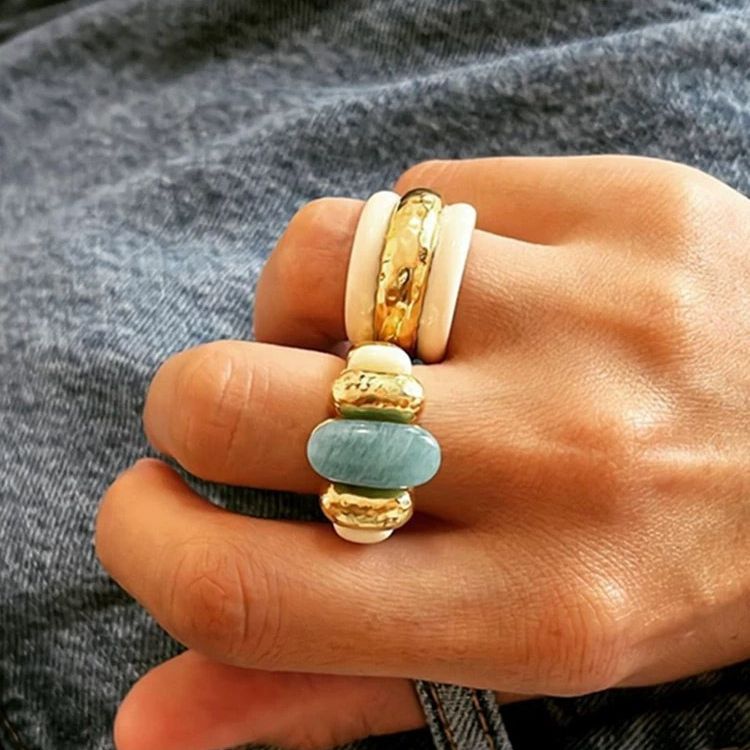 Vintage Natural Stone Bead Statement Ring 8ZA6JRG154L