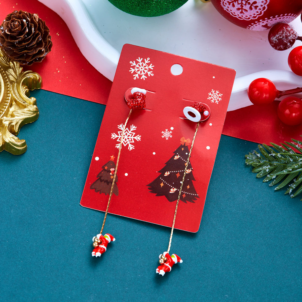 Christmas Tree Santa Claus Tassel Asymmetrical Dangle Earrings 6W6JER688