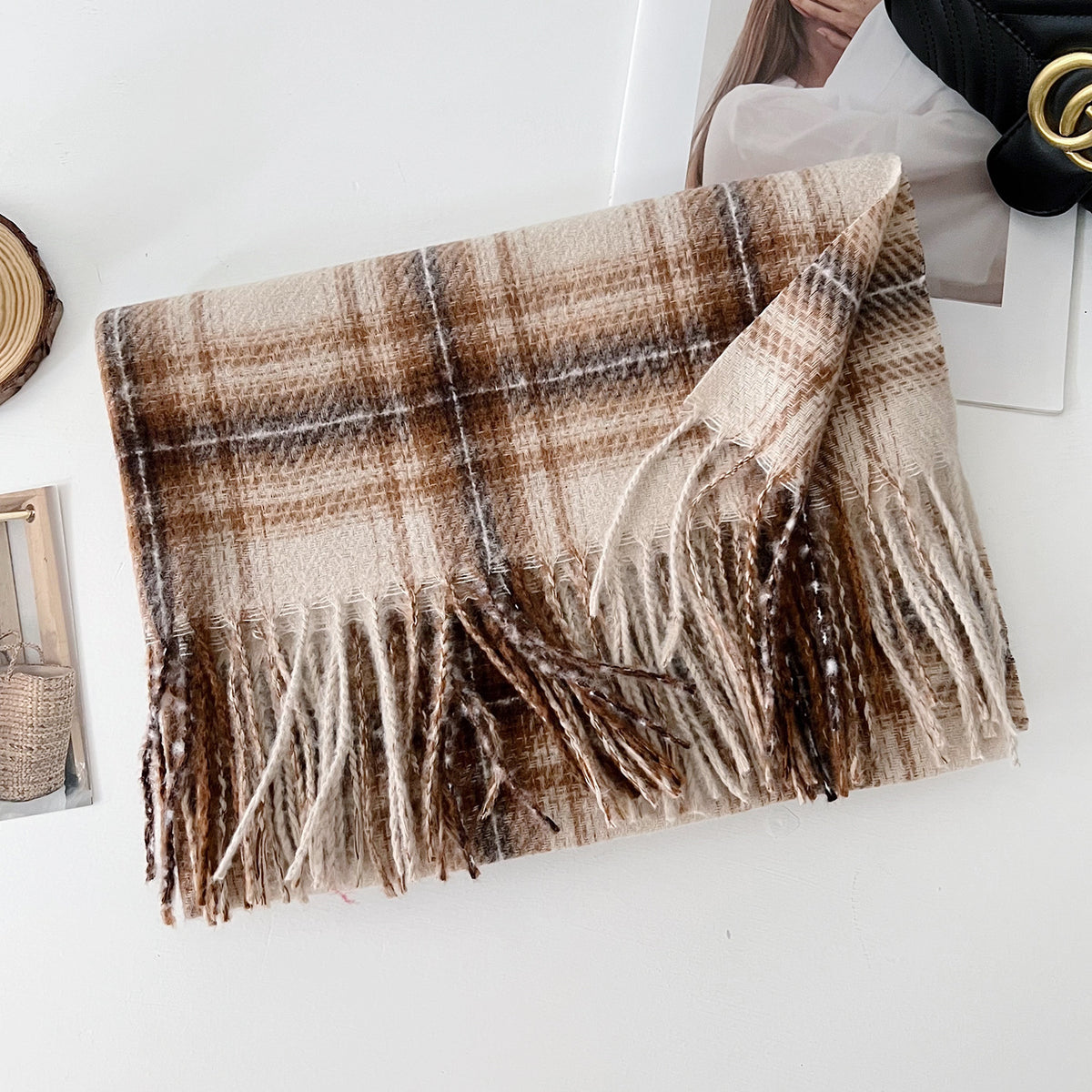 Classic Plaid Thicken Fringe Shawl - DippedShop Wholesale - #2419
