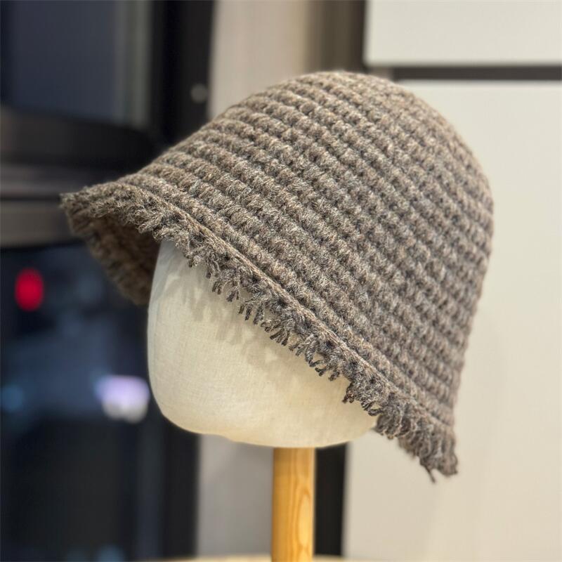Fringe Trim Knit Bucket Hat - DippedShop Wholesale - #8963