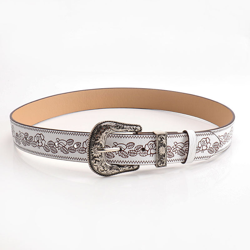 Vintage Embossed Flower Buckle Leather Belt MK2LEEP6W6JBT40