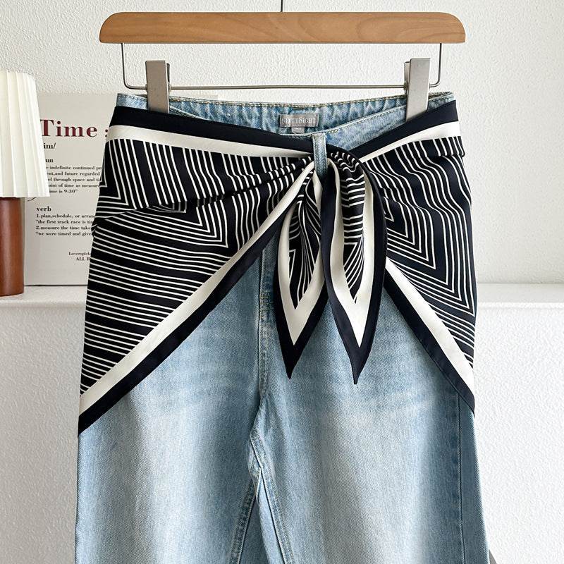 Minimalist Striped Cashew Waist Belt Silk Scarf MK2BLW6W6NSI70