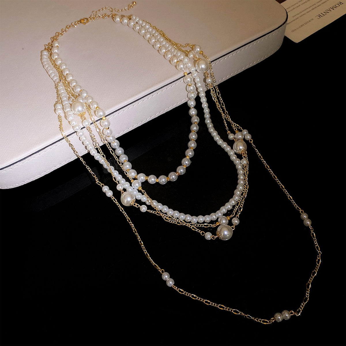 Multi-Layer Pearl Long Necklace - DippedShop Wholesale - #7923