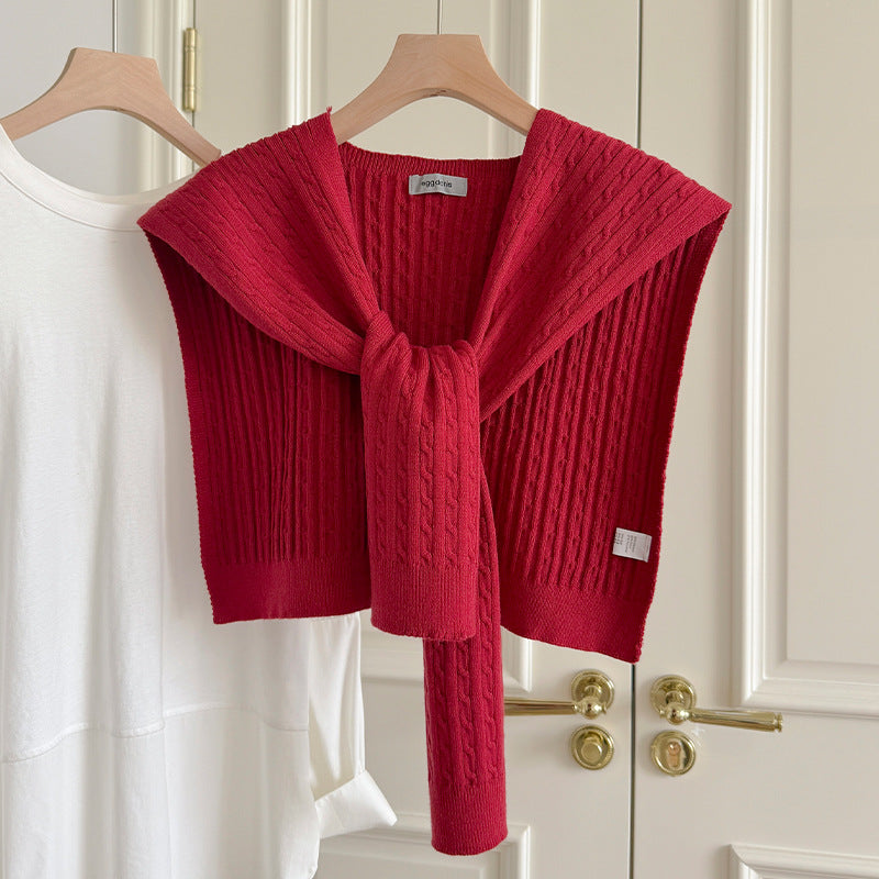 Trendy Cable Knit Solid Color Sweater Shawl 6W6NSC54