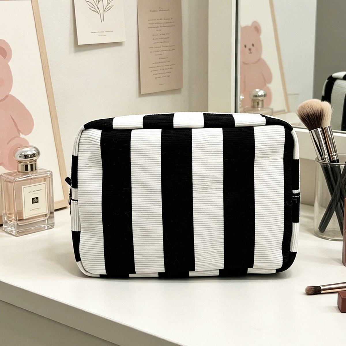 Simple Color Block Striped Corduroy Cosmetic Bag 6S5CO105