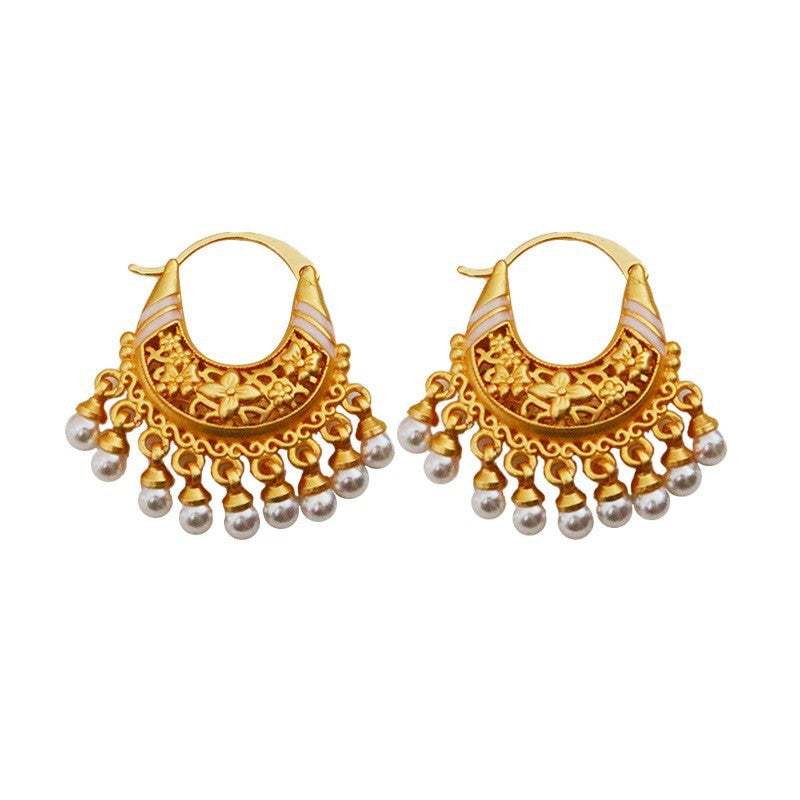 Bohemian Pearl Tassel Hoop Earrings - DippedShop Wholesale - #8803