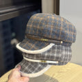Fur Trimmed Plaid Beret - DippedShop Wholesale - #5875