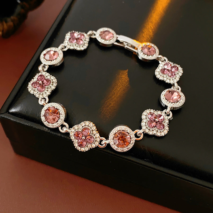 Vintage Gold Plated Floral Rhinestones Bracelet 6W6JBR722