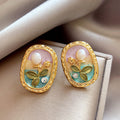 Fresh Flower Enamel Gold Plated Stud Earrings 6W6JER733