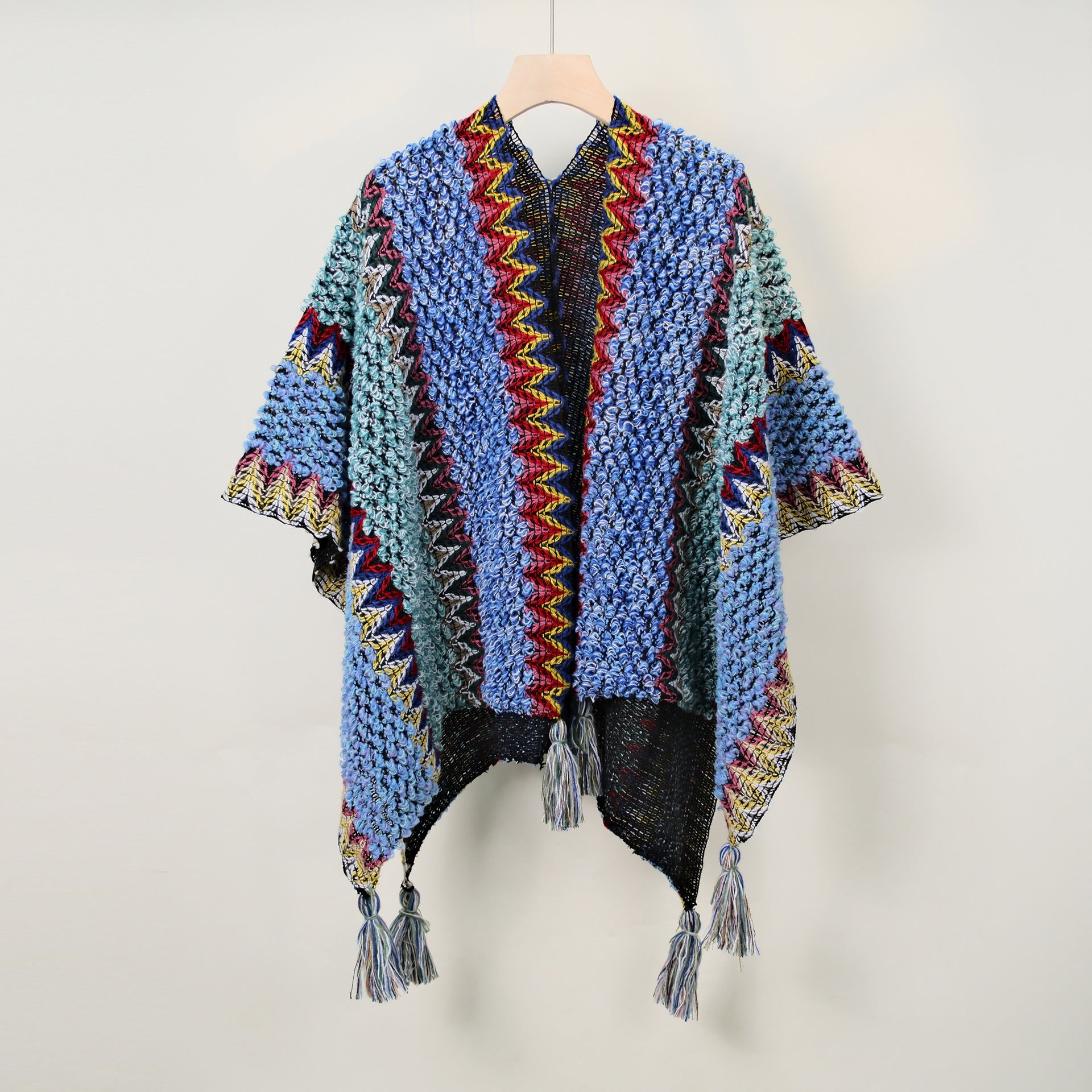 Boho Tassel Wavy Texture Knit Shawl Wrap 6W6NSC48