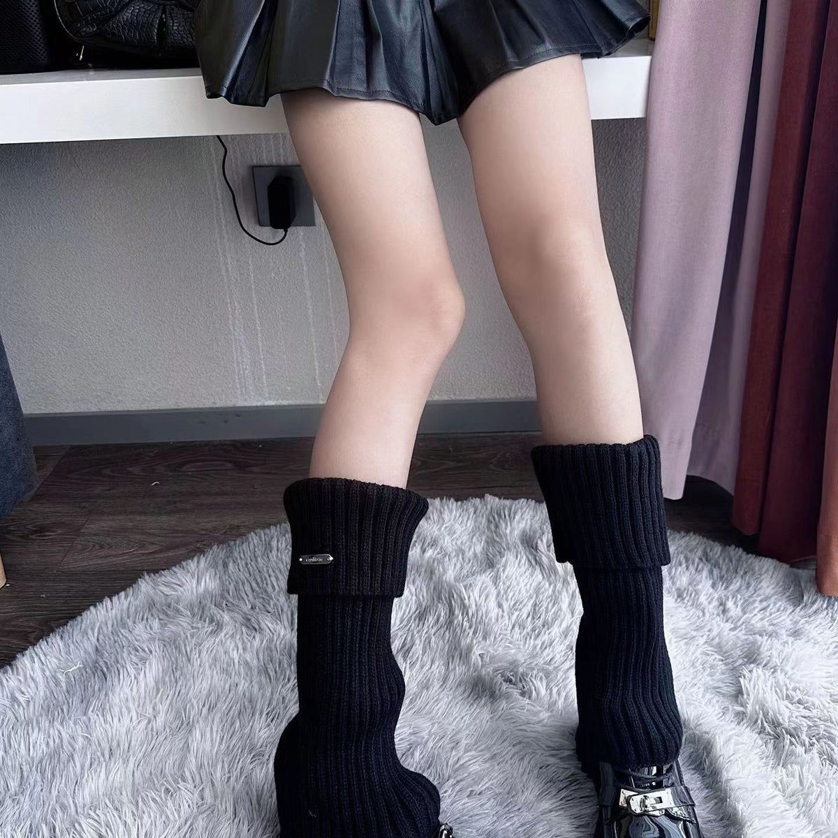 Trendy Metal Accent Ribbed Calf Warmer Socks 6W8FSO876