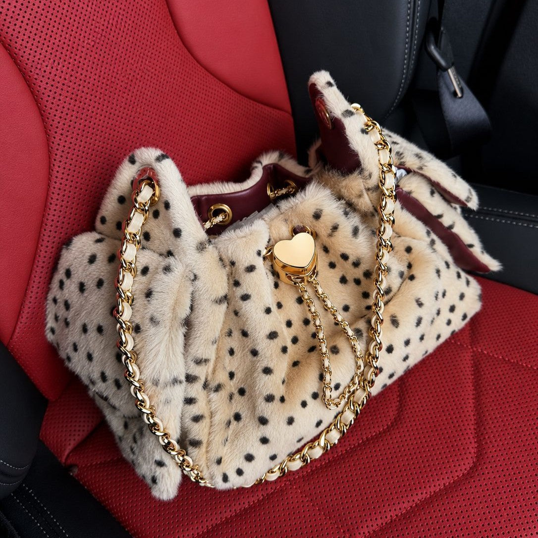 Plush Polka Dot Chain Crossbody Shoulder Bag 6W10BBG2404