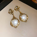 Vintage Pearl Pendant Rhinestone Floral Chain Necklace 6W6JNC979