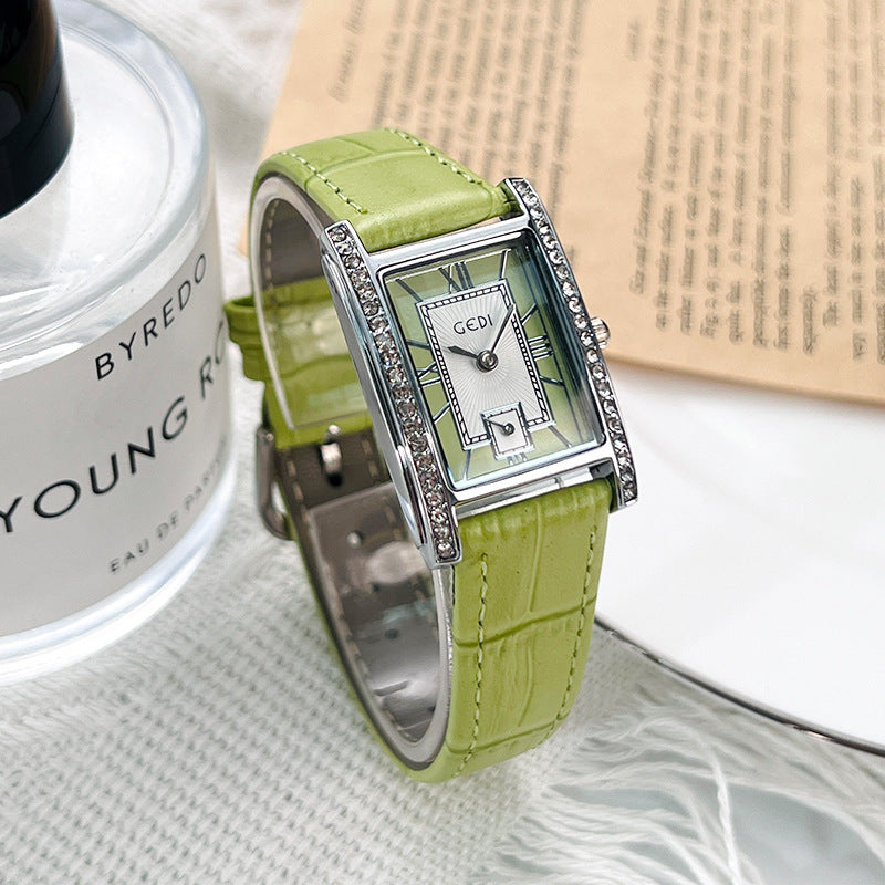 Vintage Rhinestone Square Dial Leather Strap Quartz Watch MK2SSAS6W6JWA07