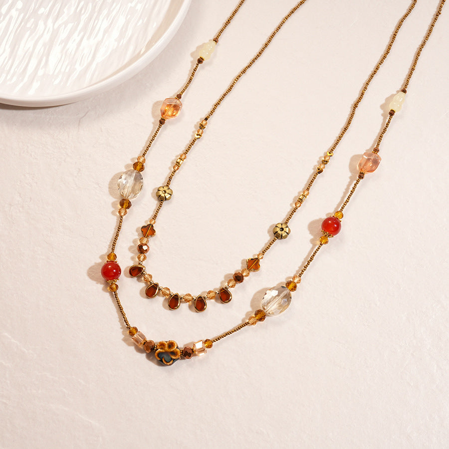 Double Layer Beaded Necklace - DippedShop Wholesale - #7907