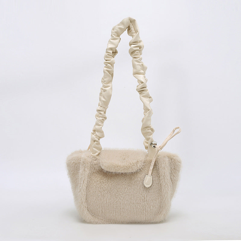 Simple Solid Color Imitation Rabbit Fur Shoulder Bag 6W10BBG1928