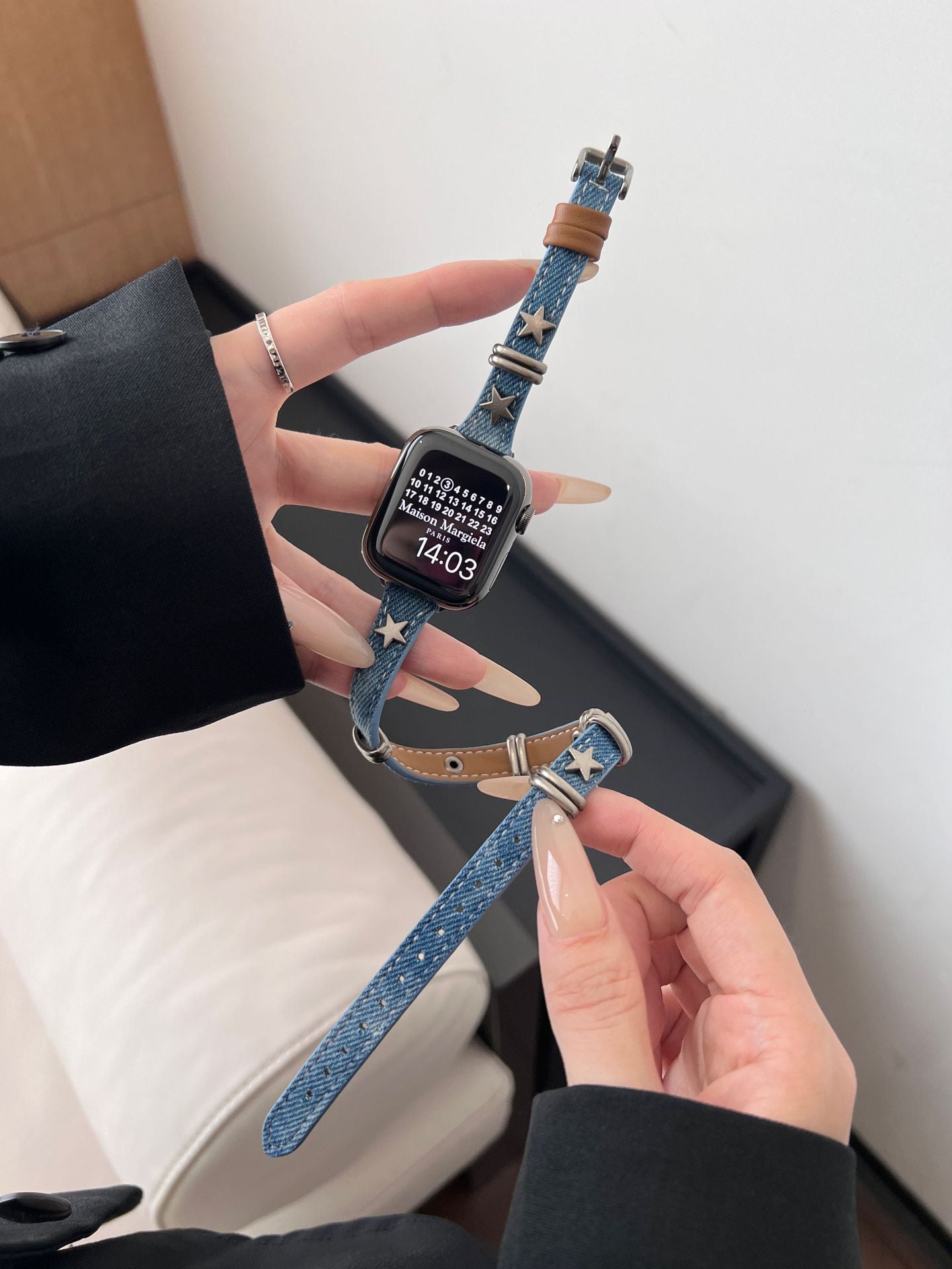 Tie-dyed Wash Denim Metal Star Watch Band 6W6JWA127