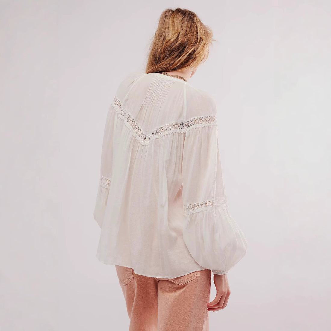 Minimalist Hollow Out Lace Long Sleeve Blouse DP25D877