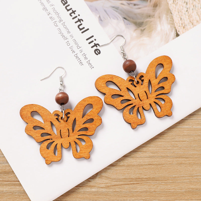 Wooden Butterfly Dangle Earrings - DippedShop Wholesale - #1171
