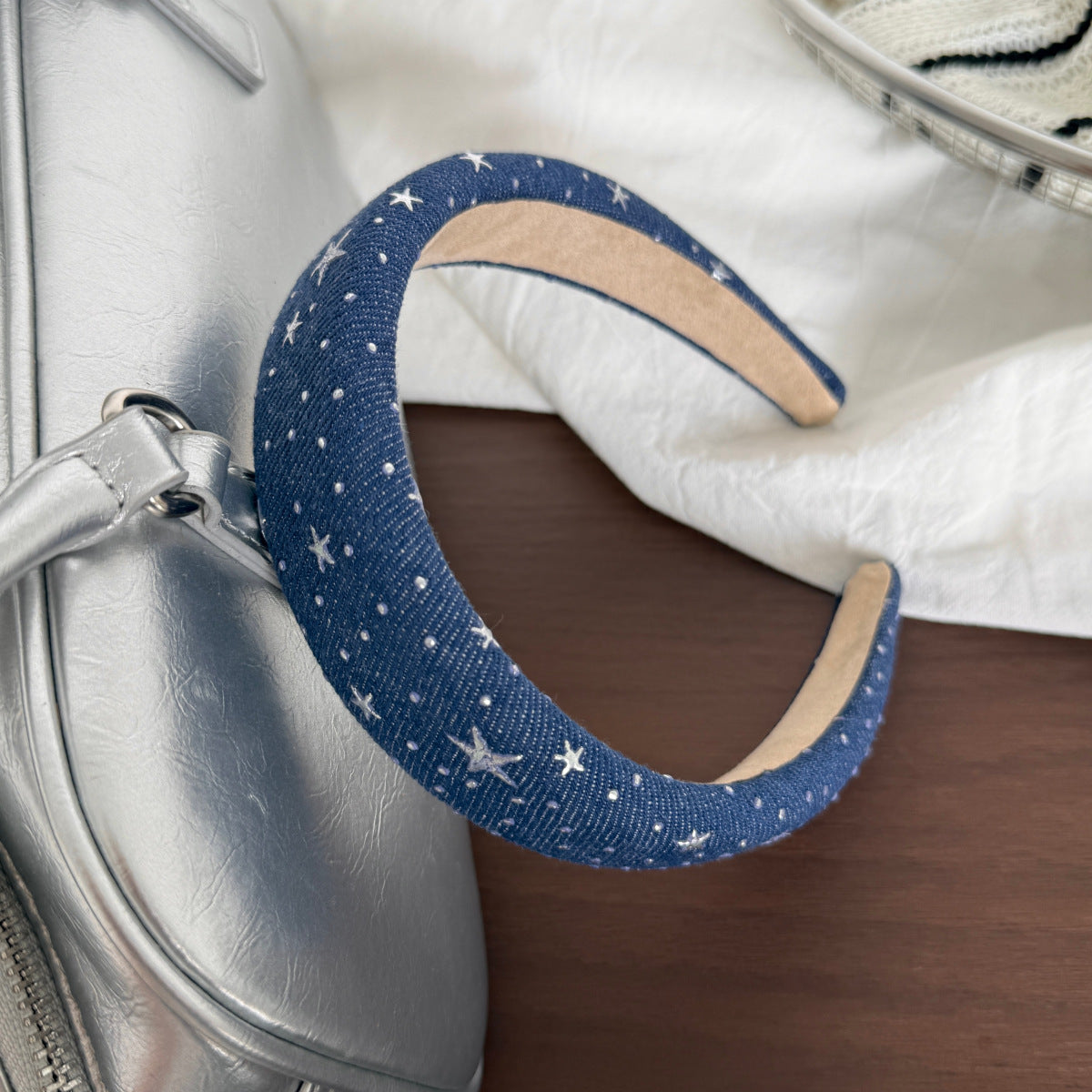 Retro Denim Star Rhinetone Fabric Wide Headband 6W6HBD291