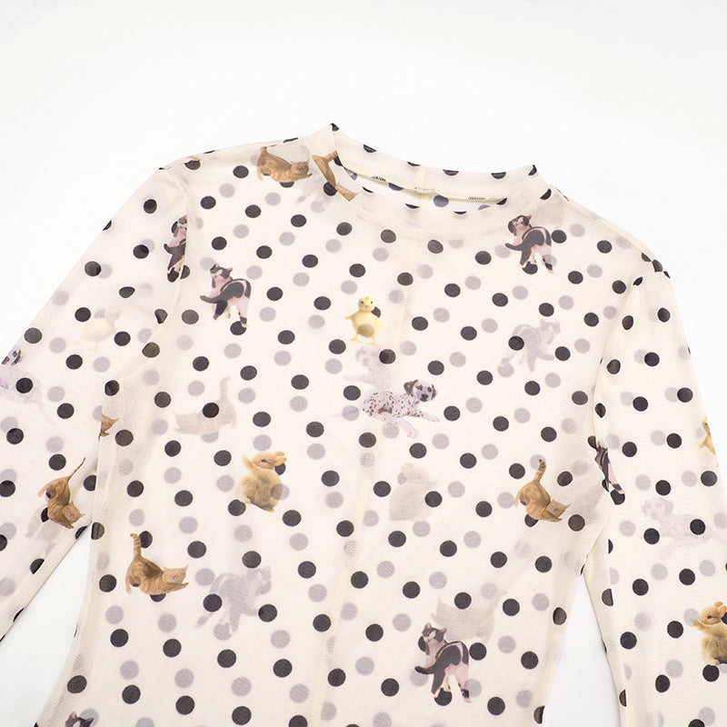 Crew Neck Polka Dot Crop Top - DippedShop Wholesale - #2915