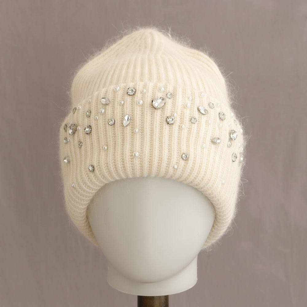 Luxury Rhinestone Angora Knit Beanie 6W6HAT696