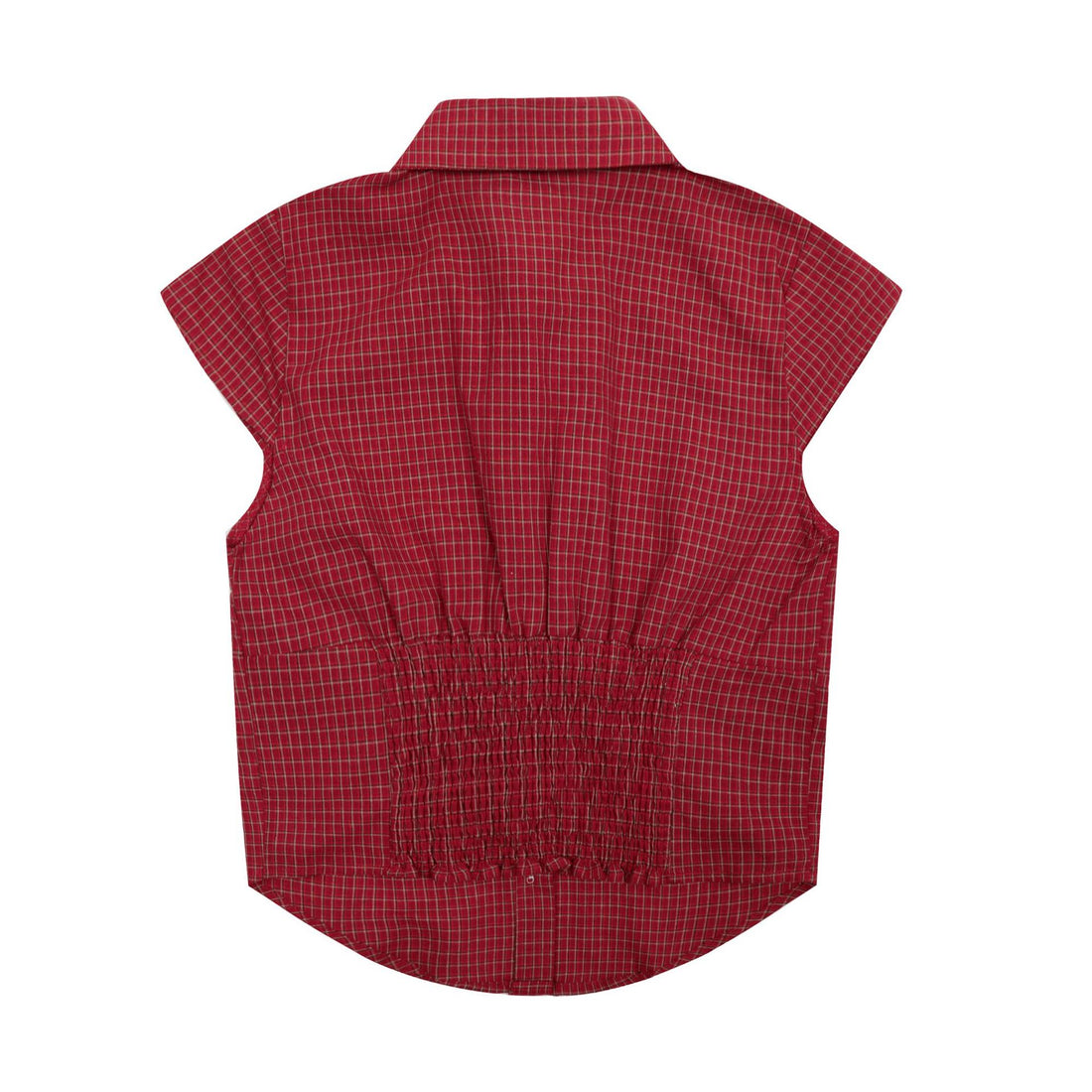 Vintage Lapel Collar Plaid Short Sleeve Top DP25D435