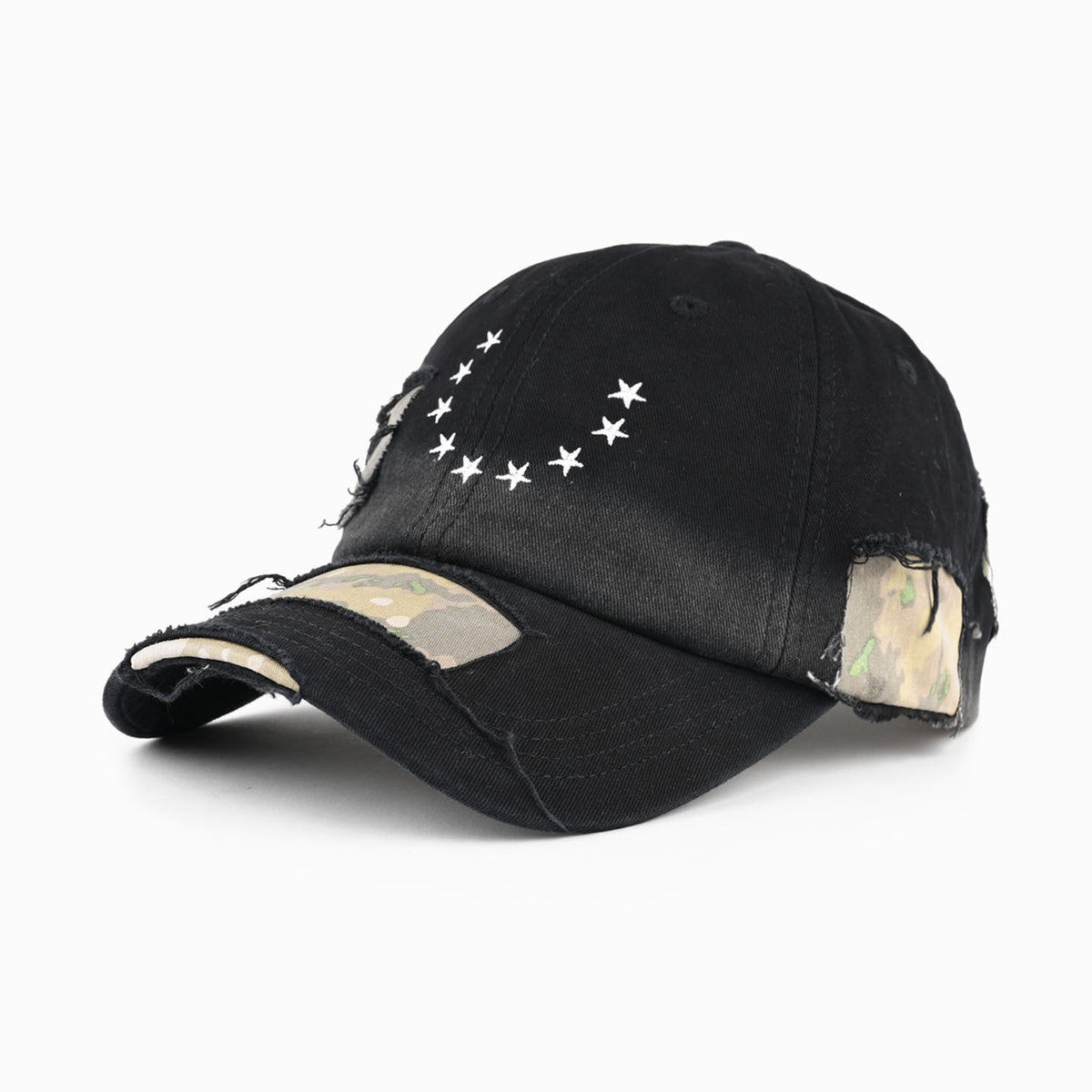 Vintage Star Print Distressed Ripped Baseball Cap 6W6HAT777