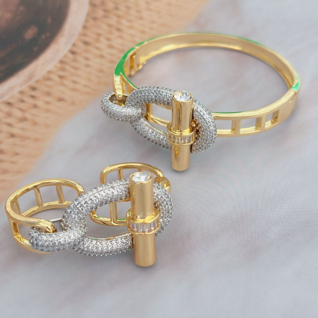Elagant OT Buckle Zircon Studded Wrap Bracelet DP25D710