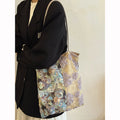 Vintage Oil Painting Lace Floral Canvas Shoulder Bag 6W10BBG1989
