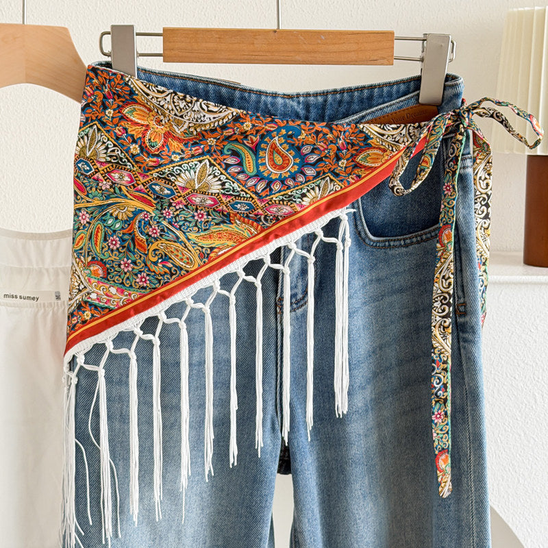 Color Block Cashew Print Tassel Hip Cover 6W6NSI201