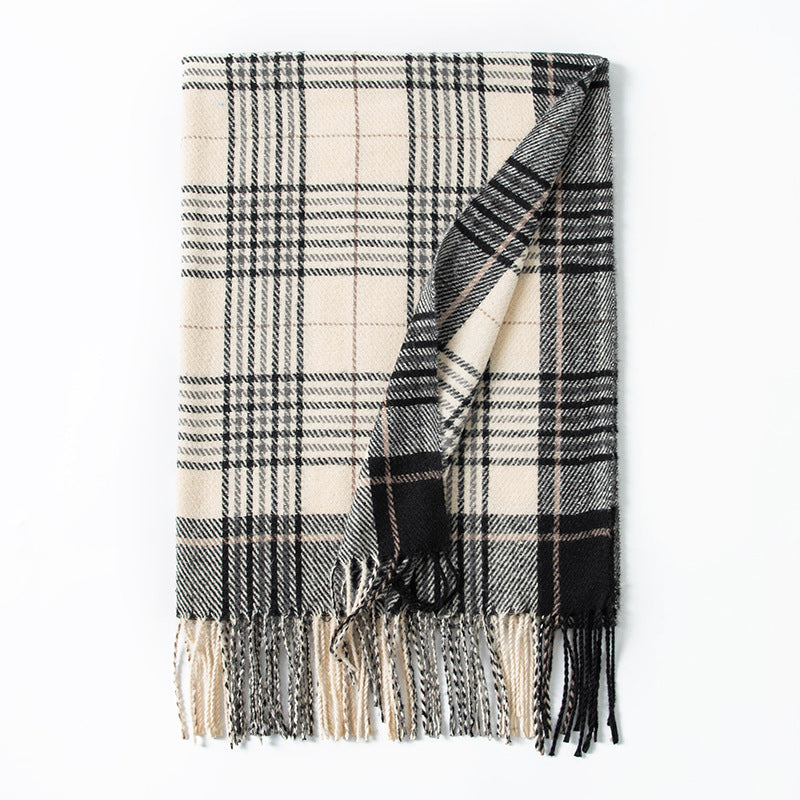 Minimalist Plaid Tassel Imitation Cashmere Scarf 6W6NSW292