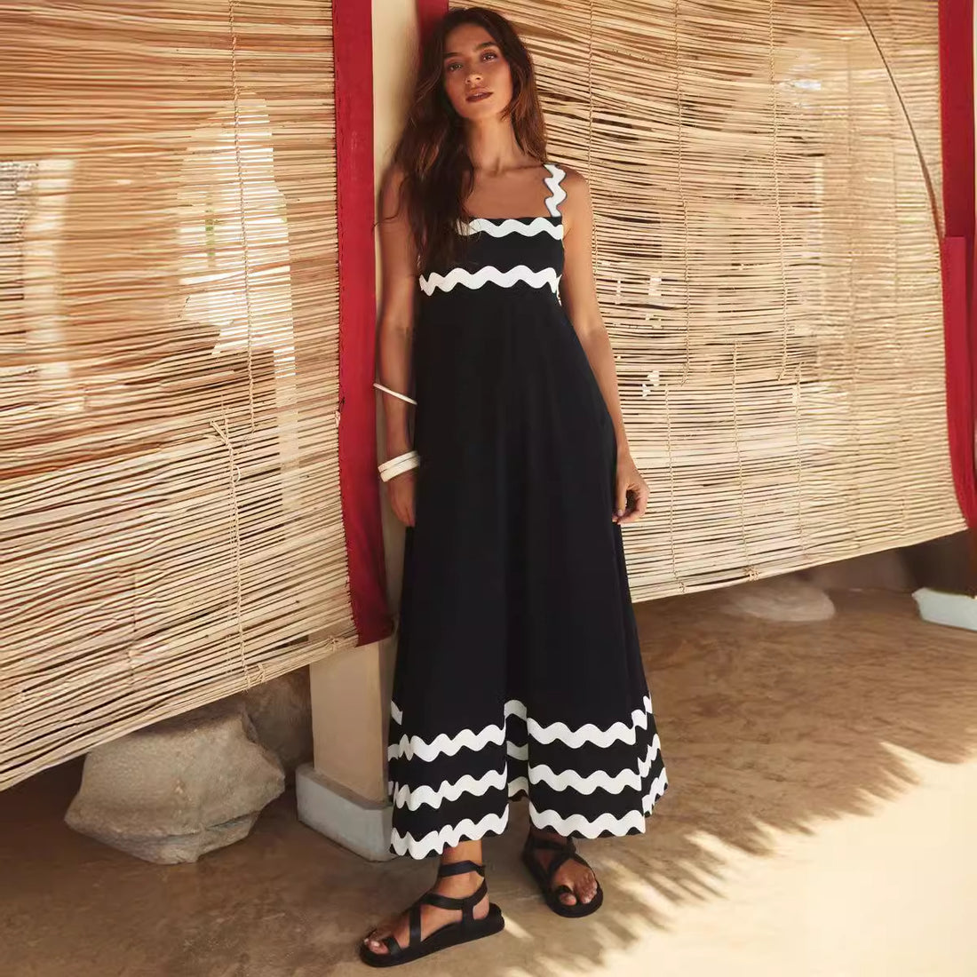 Print Color Block Sleeveless Long Dress DP25A504