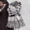 Vintage Plaid Wool Blend Knit Tassel Scarf 6W6NSC67