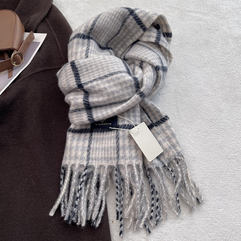 Vintage Plaid Wool Blend Knit Tassel Scarf 6W6NSC67